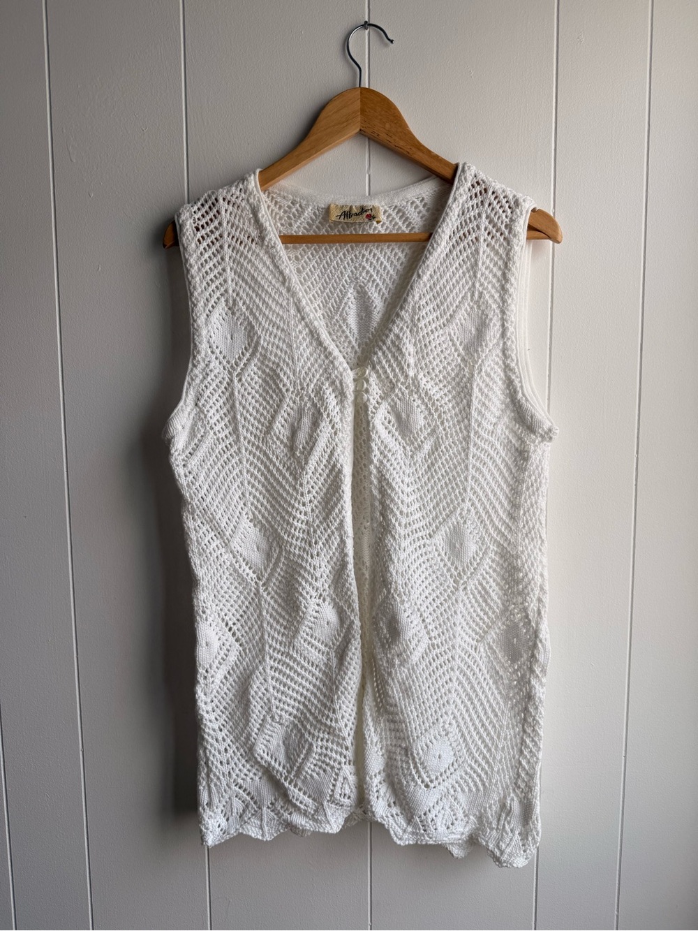 Vintage white Crochet Sleeveless Cardigan Vest